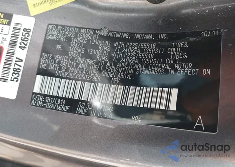 2012 Toyota Sienna Xle 7 Passenger из США, поврежденный, VIN 5TDDK3DC6CS032969